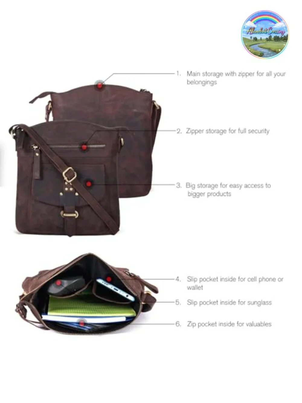 Genuine Leather Crossbody Bag for Women, Adjustable Strap, Tassel, Premium